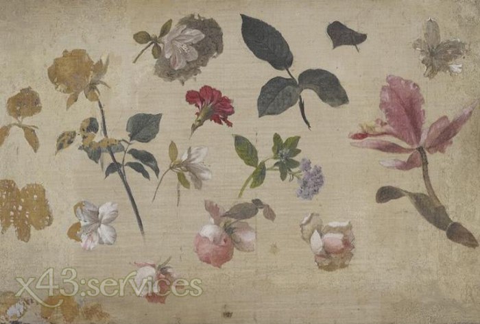 Martin Johnson Heade - Studie der rosa Rosen Blaetter Heliotrop einer Nelke und einer Orchidee - zum Schließen ins Bild klicken